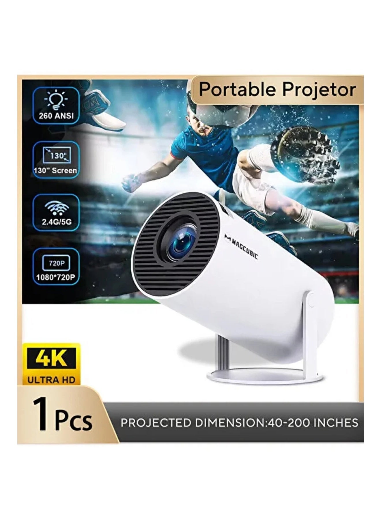 Portable Projector Pocket 5G Dual Wifi 290 ANS WIFI Android11.0 Support 130 Inches Home Theater Full HD for Indoor Outdoor Home Birthday Gift Compatible with TV Stick EU Plug 14 8K 1280*720P HY300
